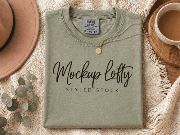 Download Comfort Colors 1717 Khaki Flatlay Mockup - Flatlay Collection
